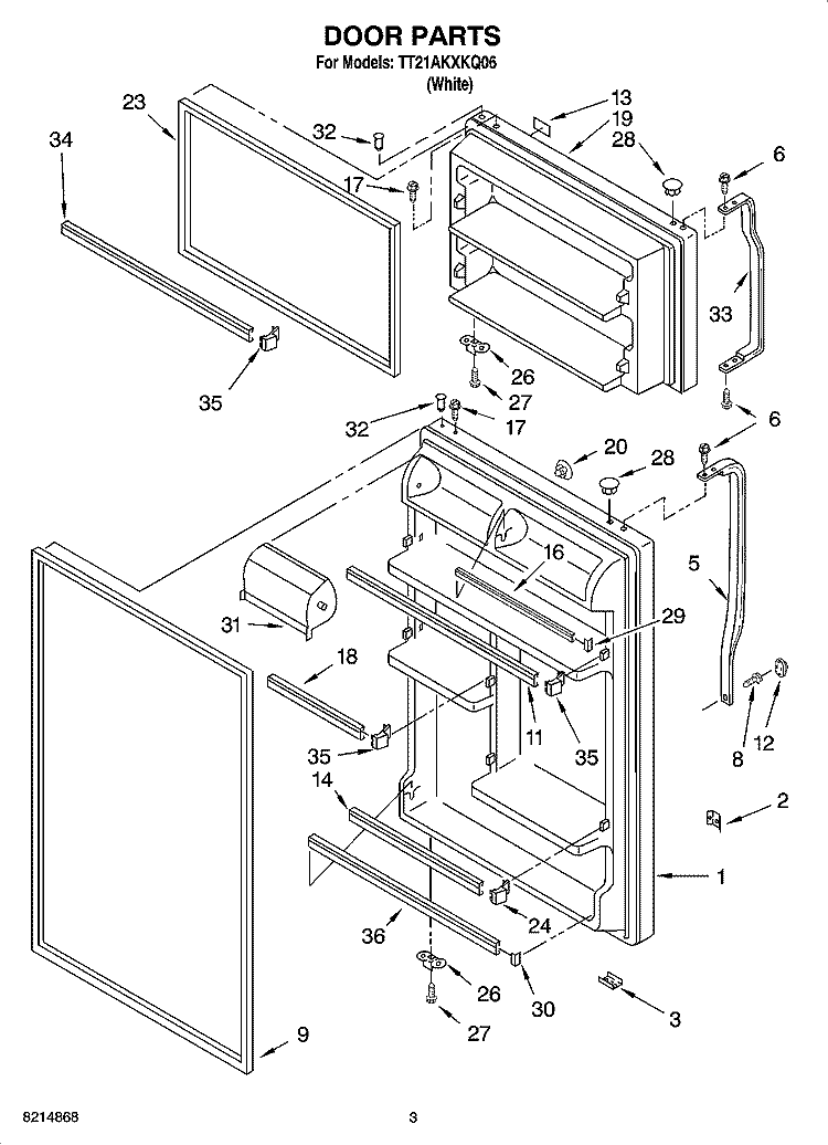 DOOR PARTS Diagram and Parts List for TT21AKXKQ06  Estate Refrigerator