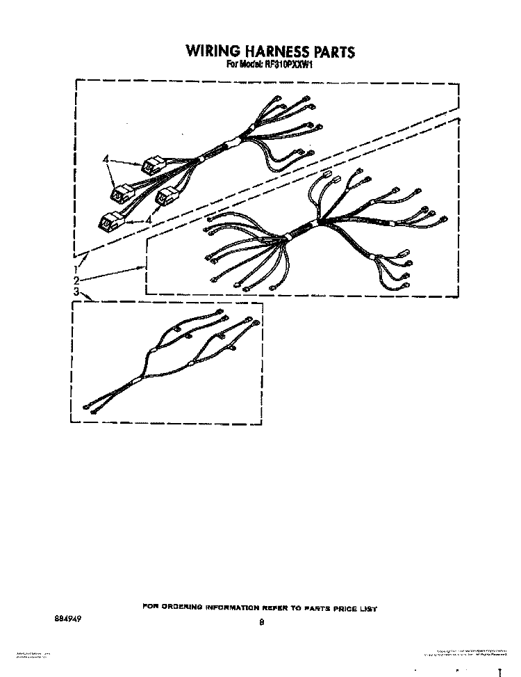 WIRING HARNESS, LIT/OPTIONAL Diagram and Parts List for RF310PXXW1  Whirlpool Range