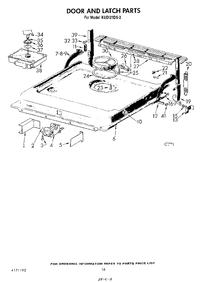 DOOR AND LATCH Diagram and Parts List for KUDI21DS2  KitchenAid Dishwasher