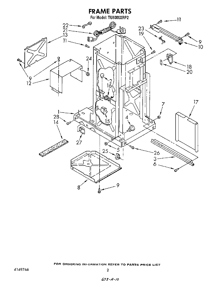 FRAME Diagram and Parts List for TU8000XRP2  Whirlpool Trash Compactor
