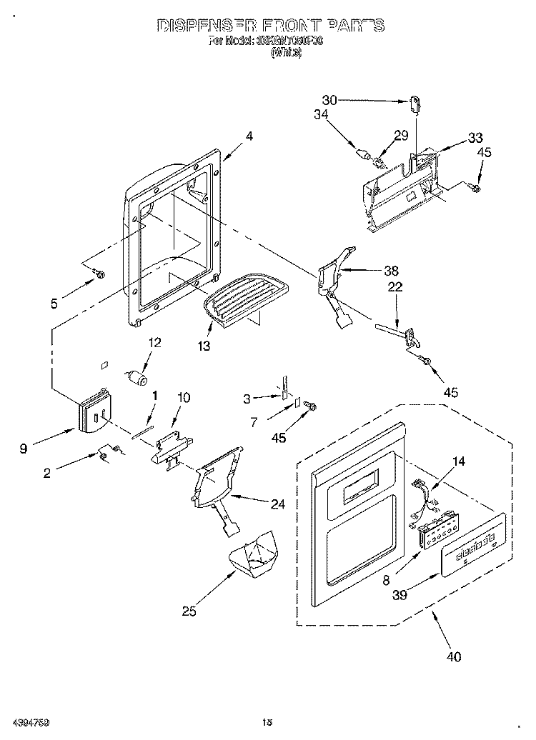 DISPENSER FRONT Diagram and Parts List for 3XKGN7050F00  Whirlpool Refrigerator