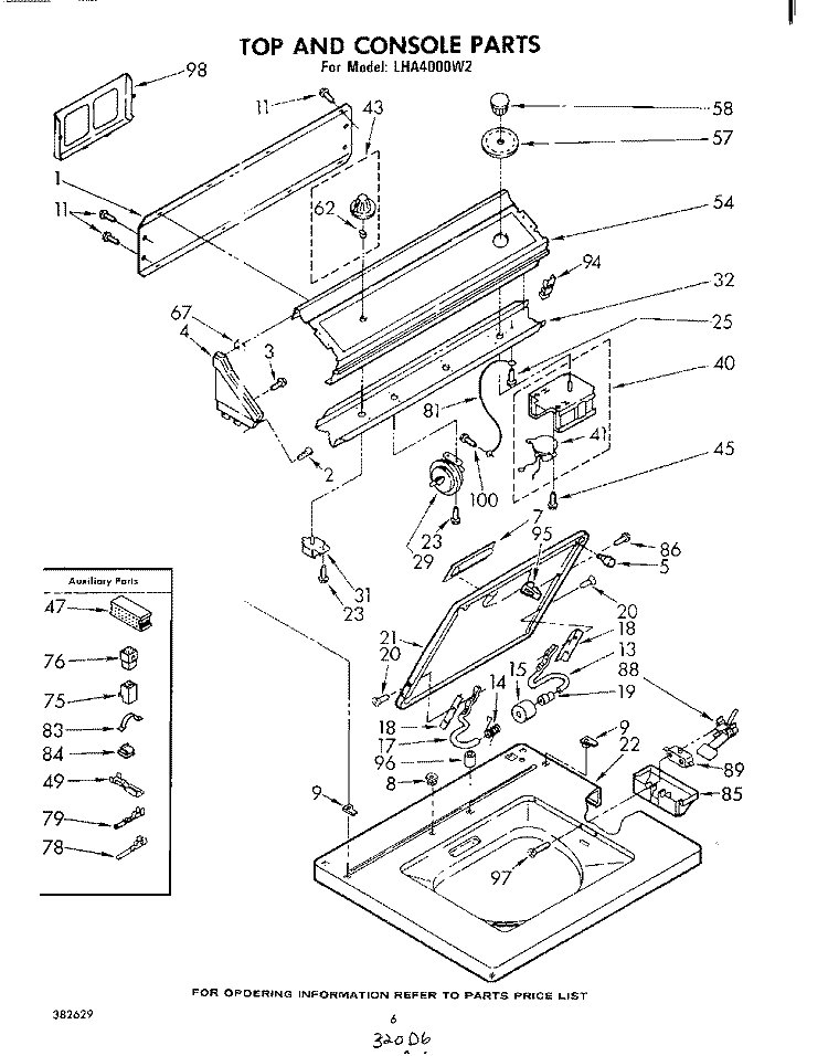 TOP AND CONSOLE Diagram and Parts List for LHA4000W2  Whirlpool Washer