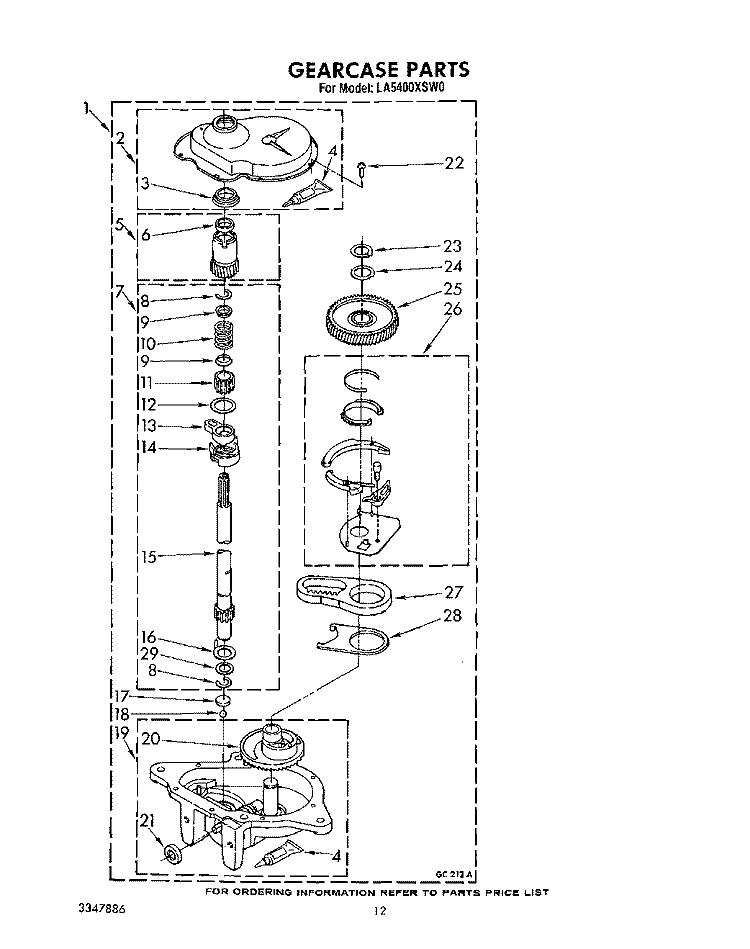 GEARCASE Diagram and Parts List for LA5400XSW0  Whirlpool Washer