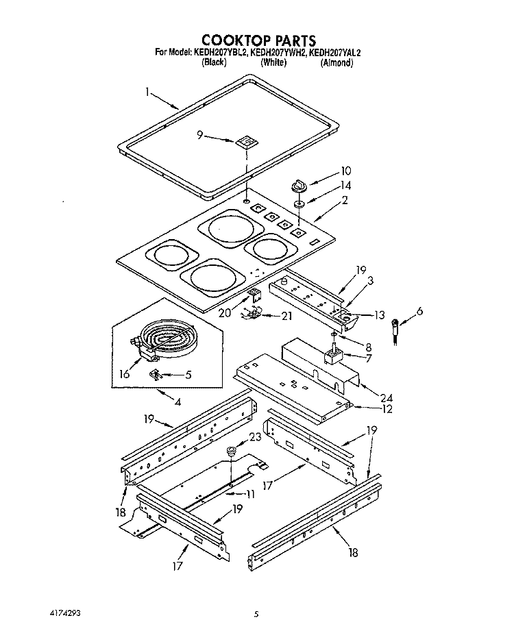 COOKTOP, OPTIONAL Diagram and Parts List for KEDH207YBL2  KitchenAid Range