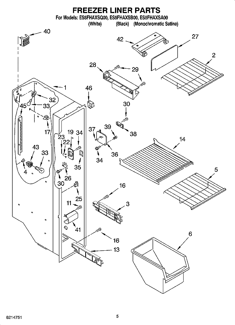 FREEZER LINER PARTS Diagram and Parts List for ES5FHAXSQ00  Whirlpool Refrigerator