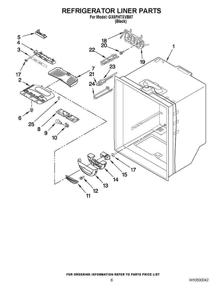 REFRIGERATOR LINER PARTS Diagram and Parts List for GX5FHTXVB07  Whirlpool Refrigerator
