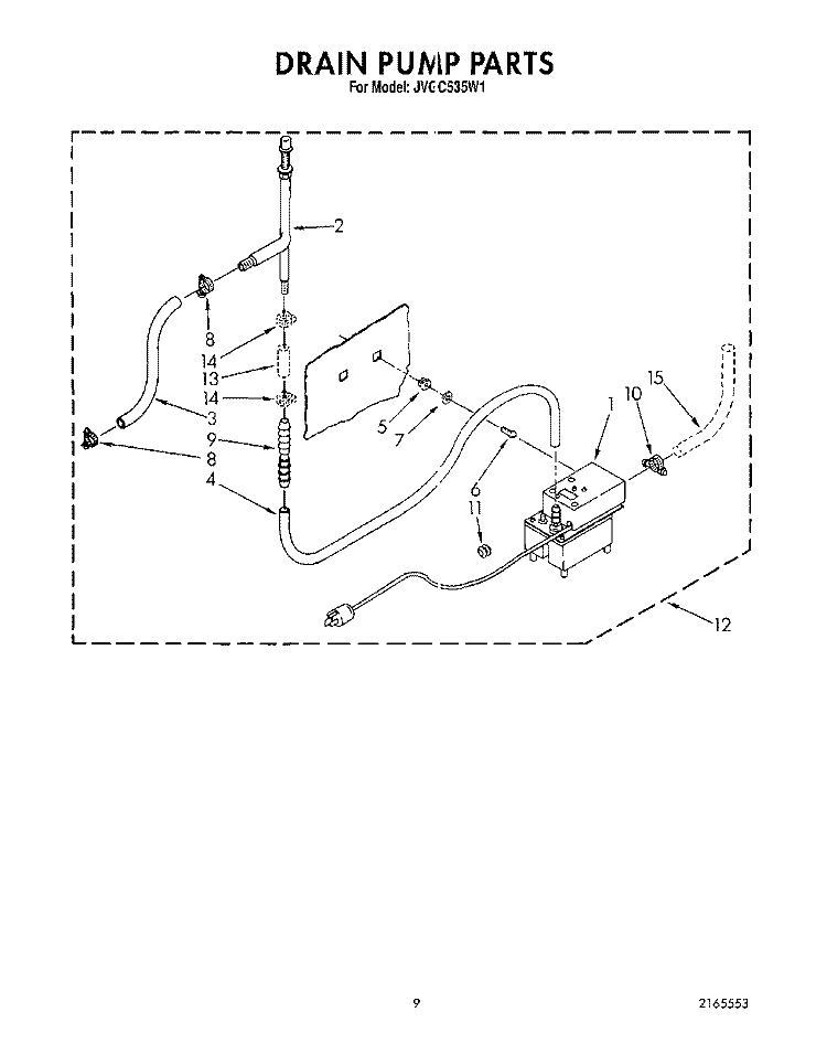 DRAIN PUMP Diagram and Parts List for JVGC535W1  Whirlpool Ice Maker