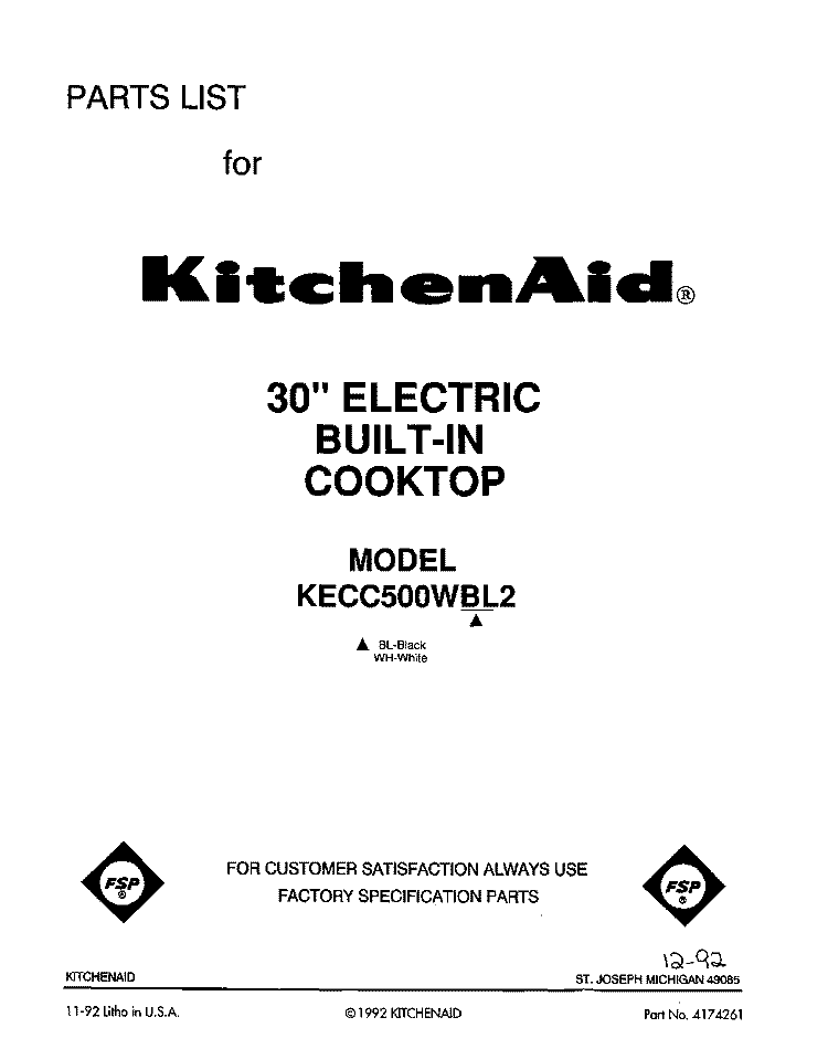 SECTION Diagram and Parts List for KECC500WWH2  KitchenAid Cooktop