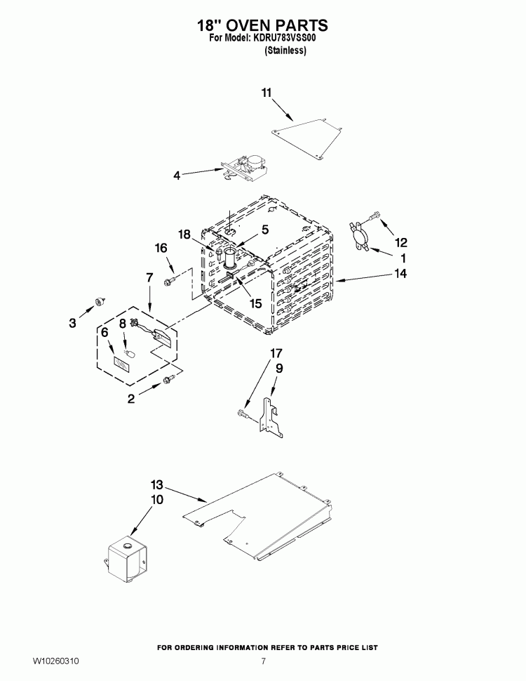 18`` OVEN PARTS Diagram and Parts List for KDRU783VSS00  KitchenAid Range