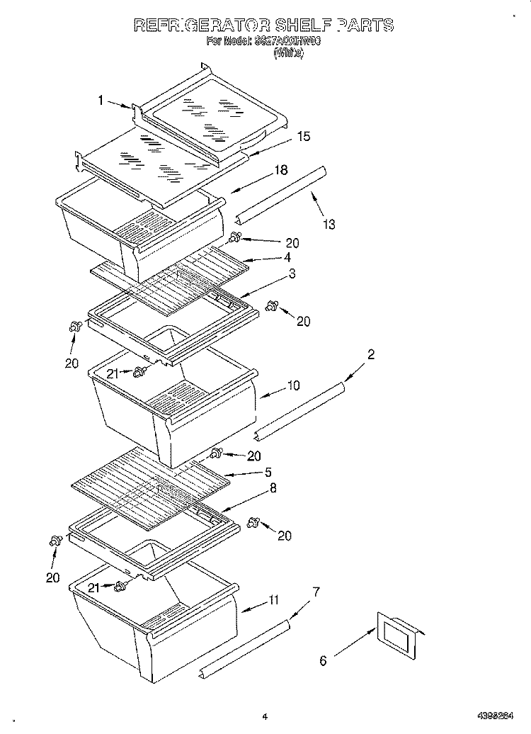 REFRIGERATOR SHELF Diagram and Parts List for SS27AQXHW00  Whirlpool Refrigerator