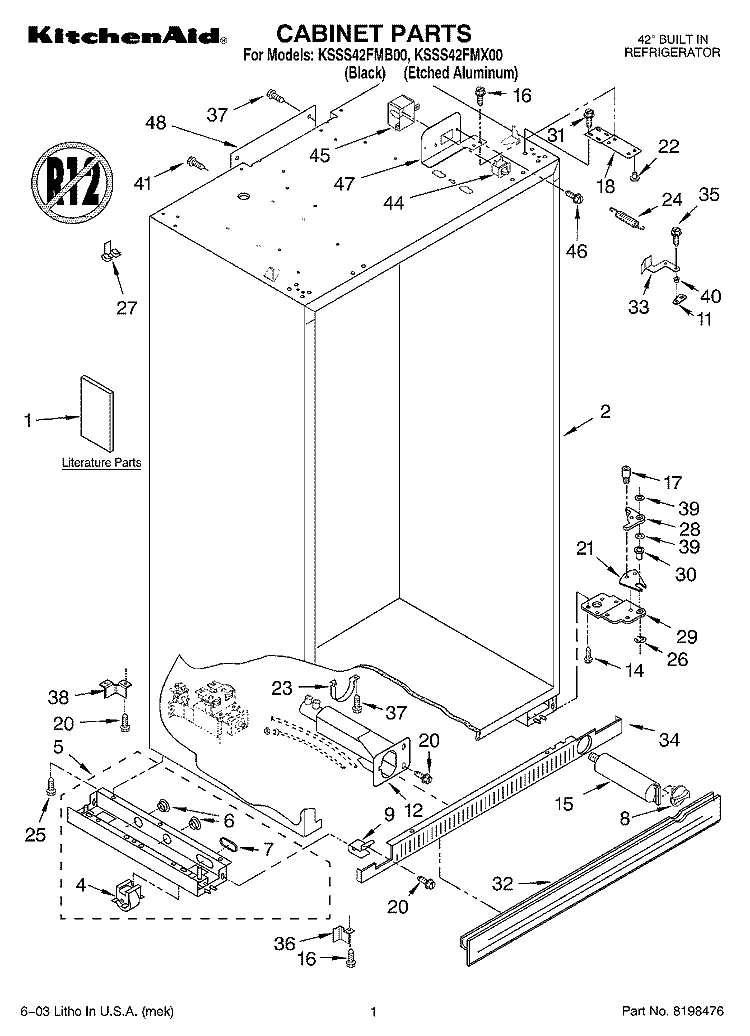 CABINET PARTS Diagram and Parts List for KSSS42FMX00  KitchenAid Refrigerator