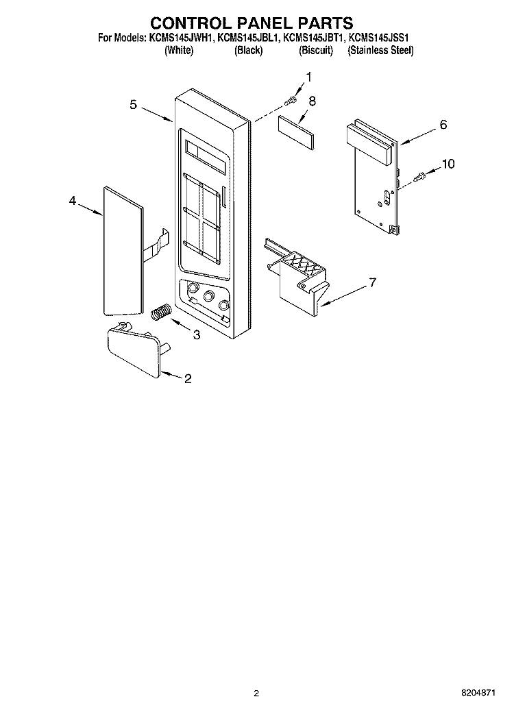 CONTROL PANEL PARTS Diagram and Parts List for KCMS145JBT1  KitchenAid Microwave