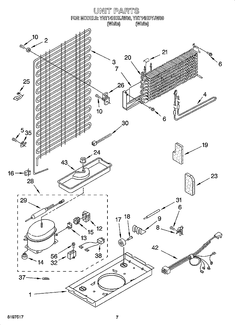 UNIT PARTS Diagram and Parts List for YRT14HDYJW00  Roper Refrigerator