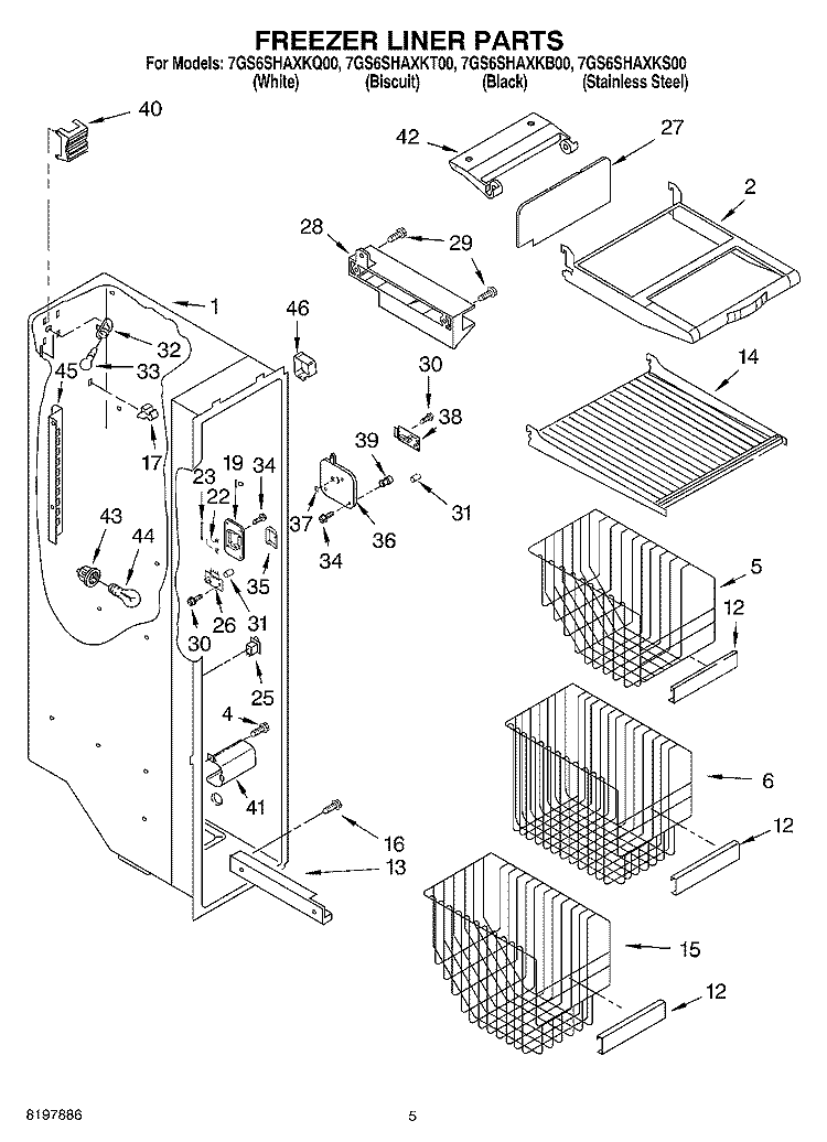 FREEZER LINER Diagram and Parts List for 7GS6SHAXKQ00  Whirlpool Refrigerator