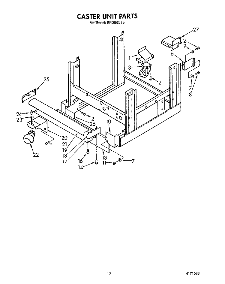 CASTER UNIT Diagram and Parts List for KPDI620T5  KitchenAid Dishwasher