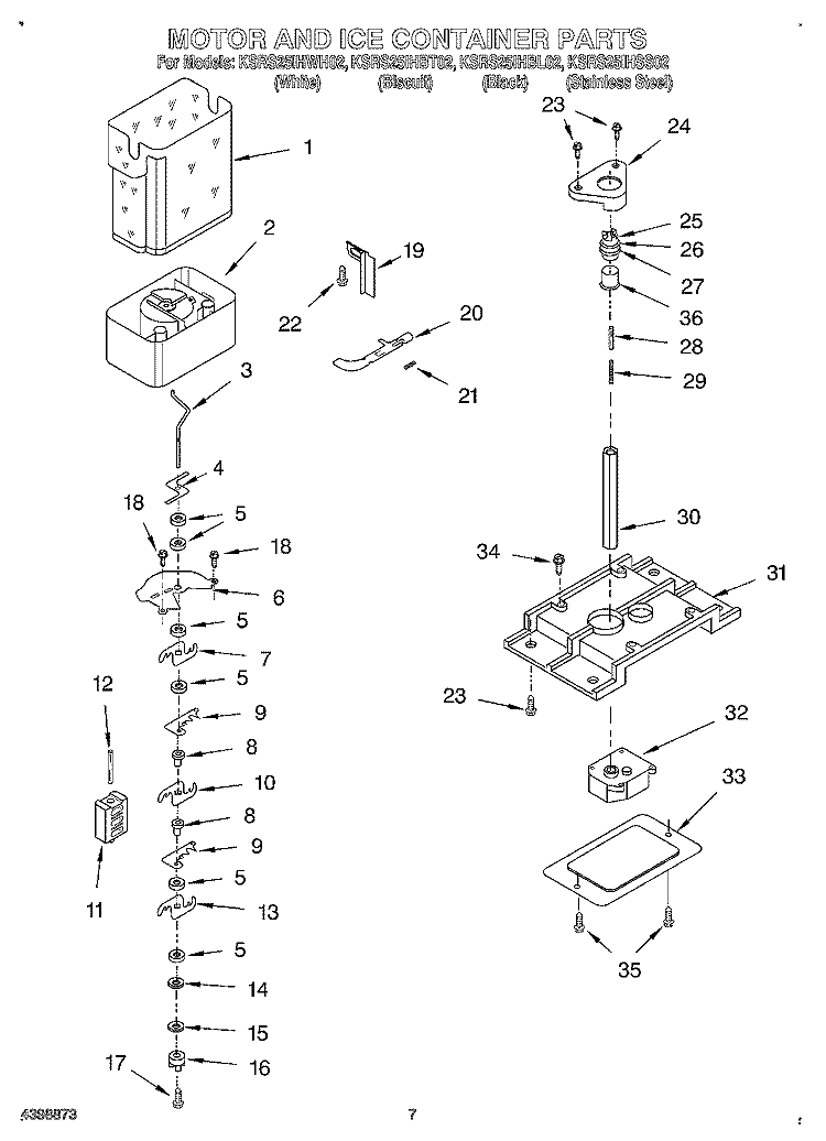 MOTOR AND ICE CONTAINER Diagram and Parts List for KSRS25IHBT02  KitchenAid Refrigerator