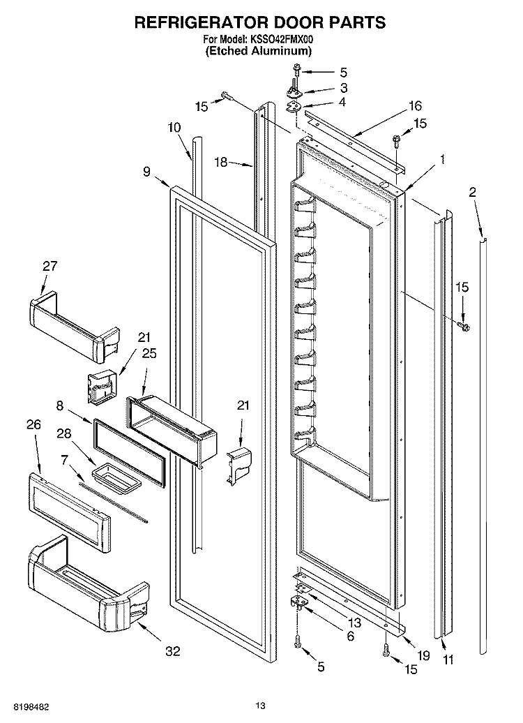 REFRIGERATOR DOOR PARTS Diagram and Parts List for KSSO42FMX00  KitchenAid Refrigerator
