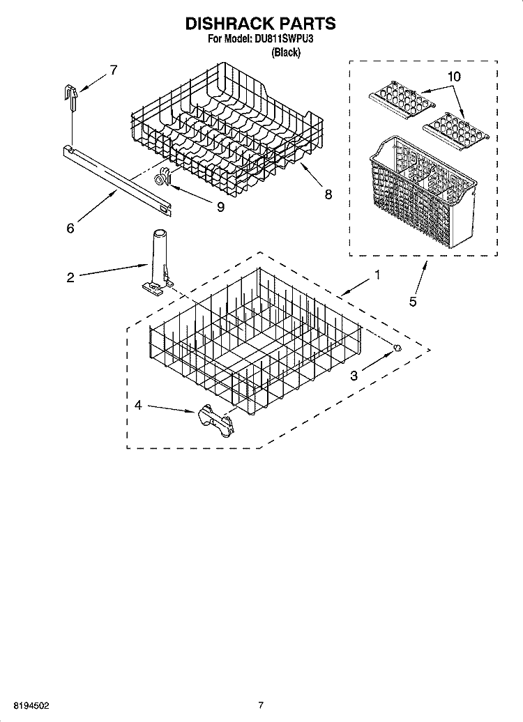 DISHRACK PARTS, OPTIONAL PARTS (NOT INCLUDED) Diagram and Parts List for DU811SWPU3  Whirlpool Dishwasher
