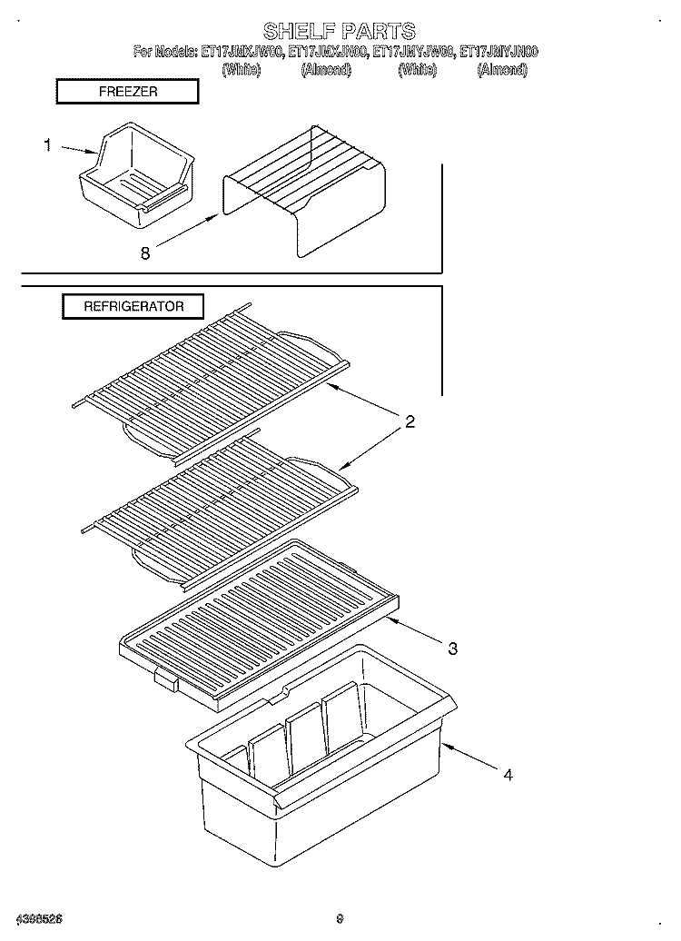 SHELF Diagram and Parts List for ET17JMYJN00  Whirlpool Refrigerator