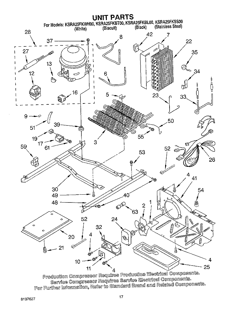 UNIT Diagram and Parts List for KSRA25FKWH00  KitchenAid Refrigerator