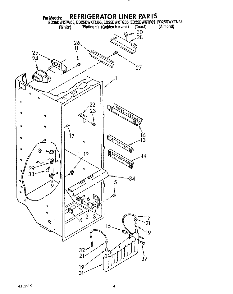 REFRIGERATOR LINER Diagram and Parts List for ED25DWXTW05  Whirlpool Refrigerator