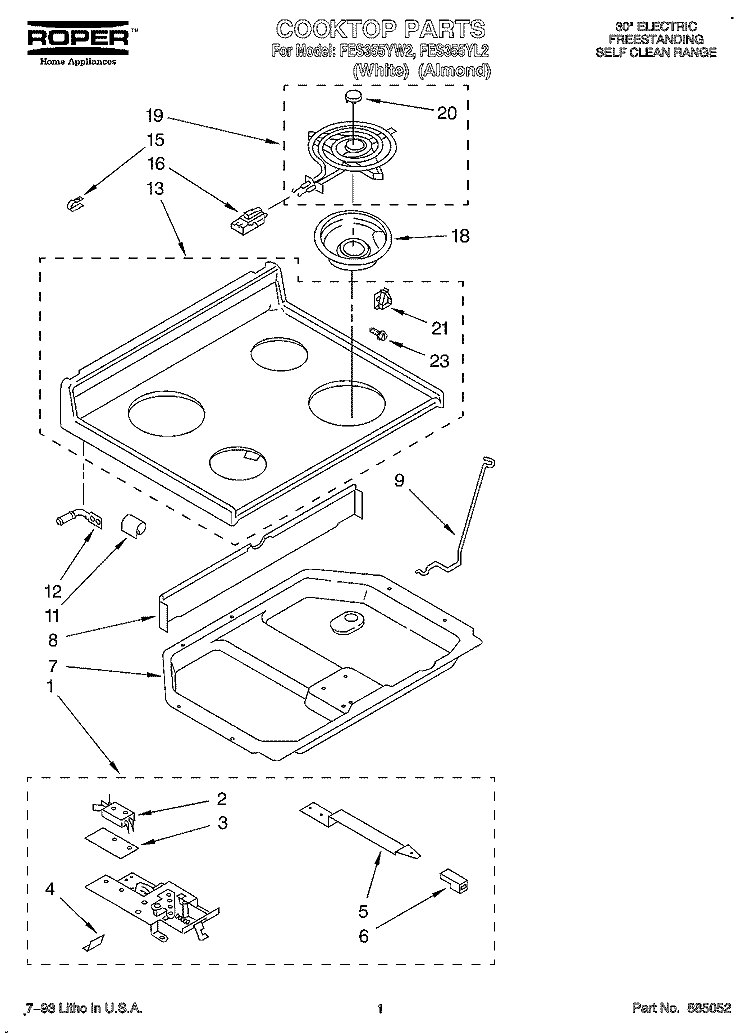COOKTOP Diagram and Parts List for FES355YW2  Roper Range