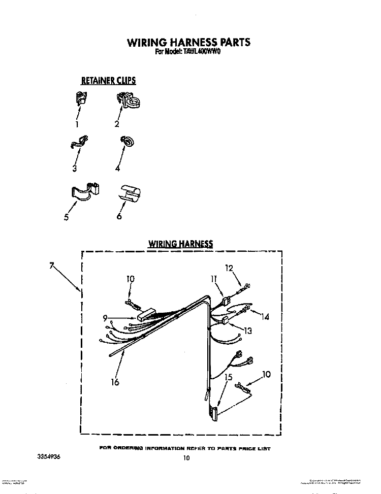 WIRING HARNESS Diagram and Parts List for TAWL400WW0  Estate Washer