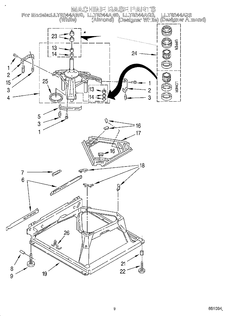 MACHINE BASE Diagram and Parts List for LLT8244AW0  Whirlpool Washer