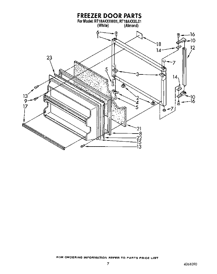 FREEZER DOOR Diagram and Parts List for RT18AKXXW01  Roper Refrigerator