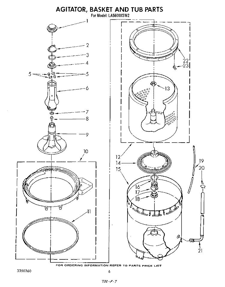 AGITATOR, BASKET AND TUB Diagram and Parts List for LA5600XSW2  Whirlpool Washer
