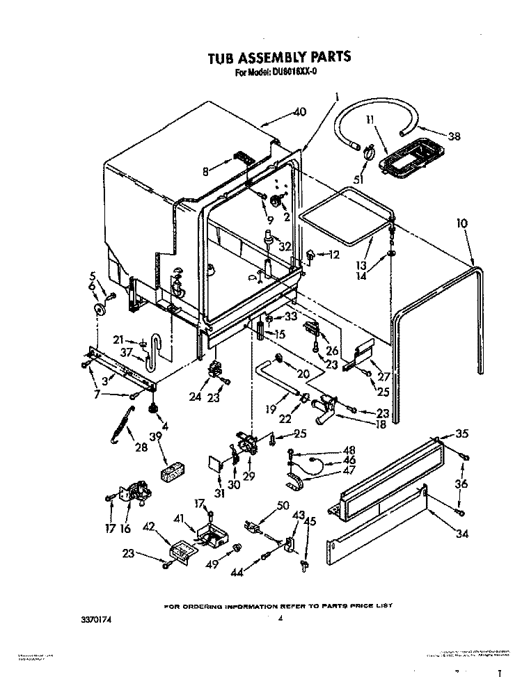 TUB ASSEMBLY Diagram and Parts List for DU8016XX0  Whirlpool Dishwasher