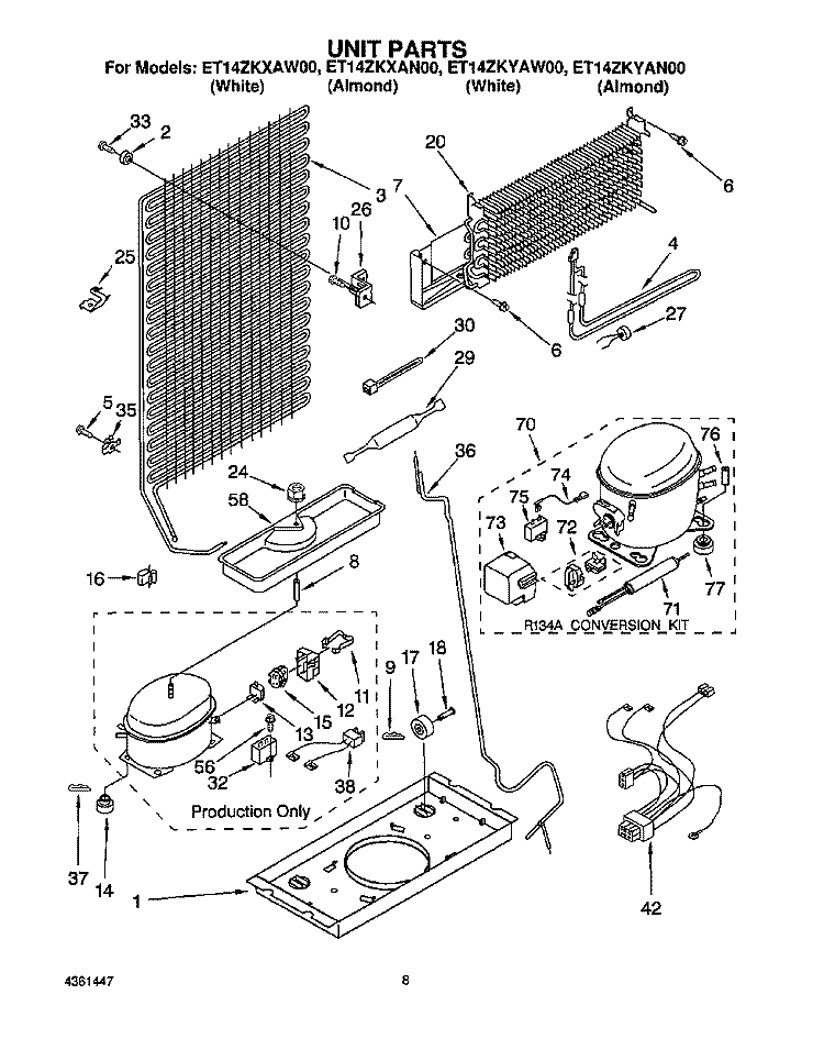 UNIT Diagram and Parts List for ET14ZKYAN00  Whirlpool Refrigerator
