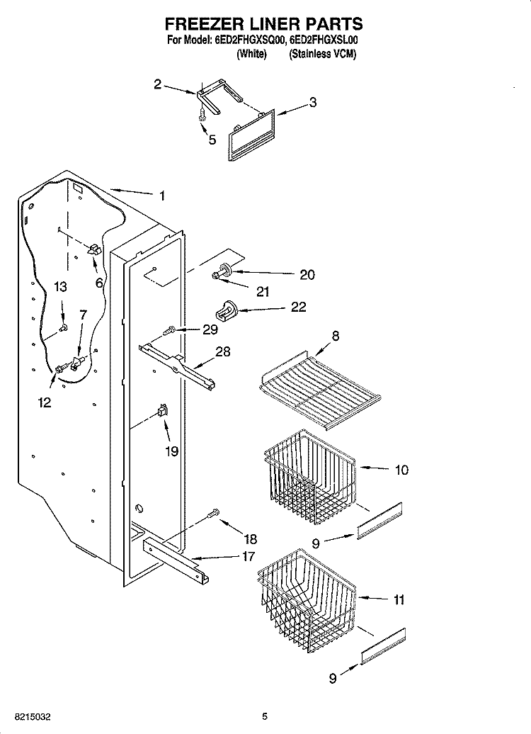 FREEZER LINER PARTS Diagram and Parts List for 6ED2FHGXSL00  Whirlpool Refrigerator
