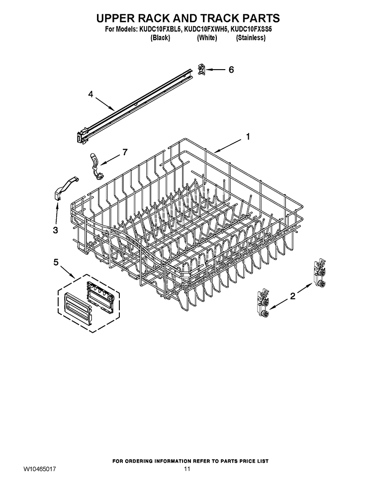 UPPER RACK AND TRACK PARTS Diagram and Parts List for KUDC10FXSS1  KitchenAid Dishwasher