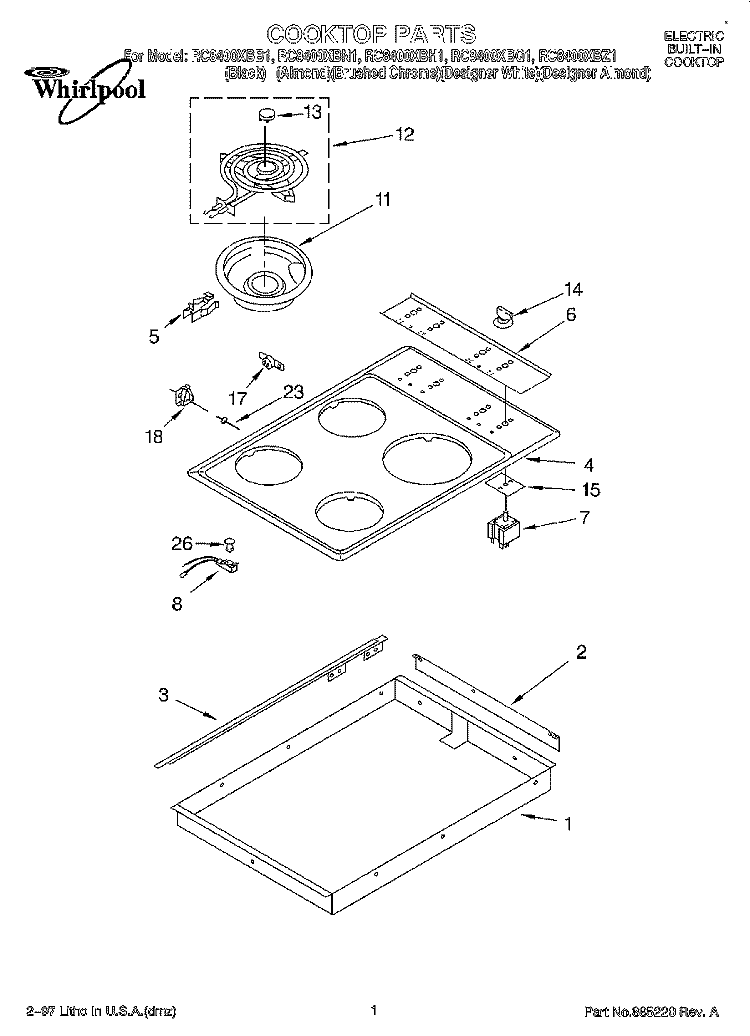 SECTION Diagram and Parts List for RC8400XBZ1  Whirlpool Cooktop