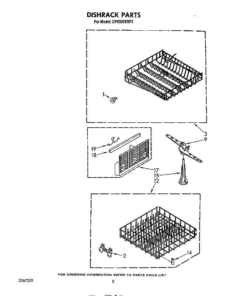 DISHRACK Diagram and Parts List for DP6000XRP2  Whirlpool Dishwasher