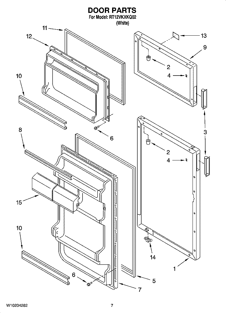 DOOR PARTS Diagram and Parts List for RT12VKXKQ02  Roper Refrigerator