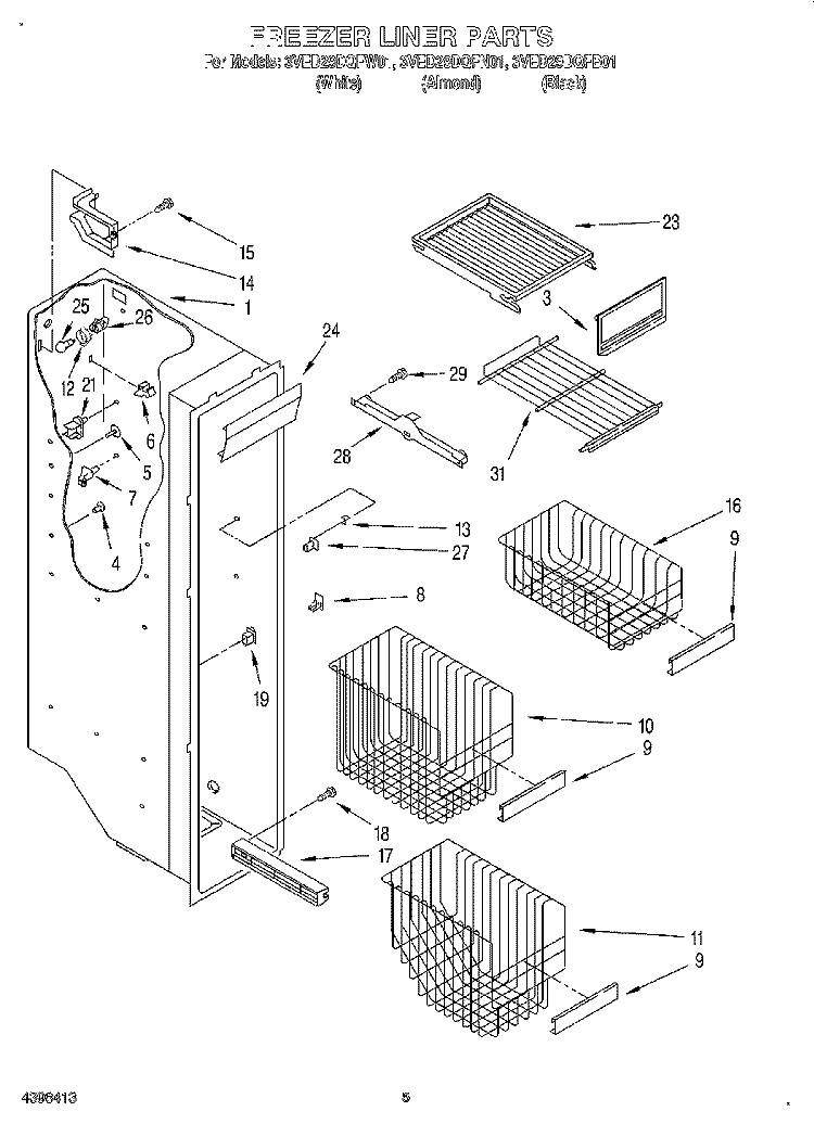 FREEZER LINER Diagram and Parts List for 3VED29DQFW01  Whirlpool Refrigerator