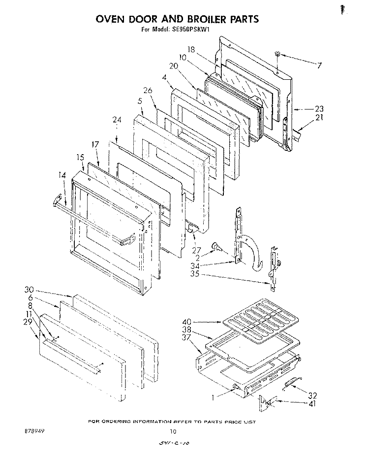 OVEN DOOR AND BROILER Diagram and Parts List for SE950PSKW1  Whirlpool Range