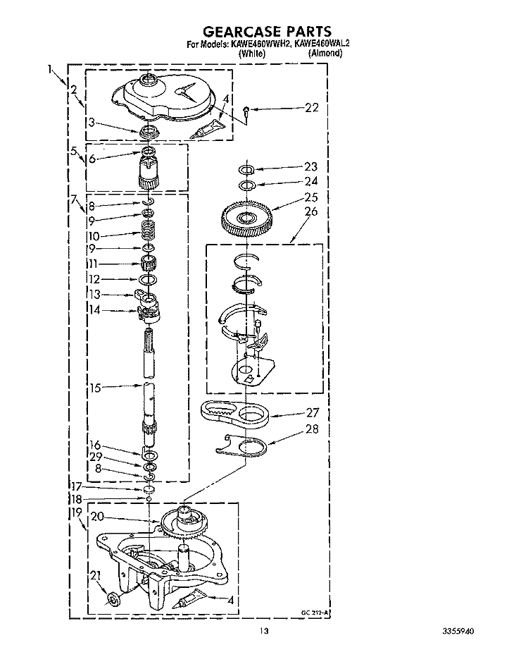GEARCASE Diagram and Parts List for KAWE460WWH2  KitchenAid Washer