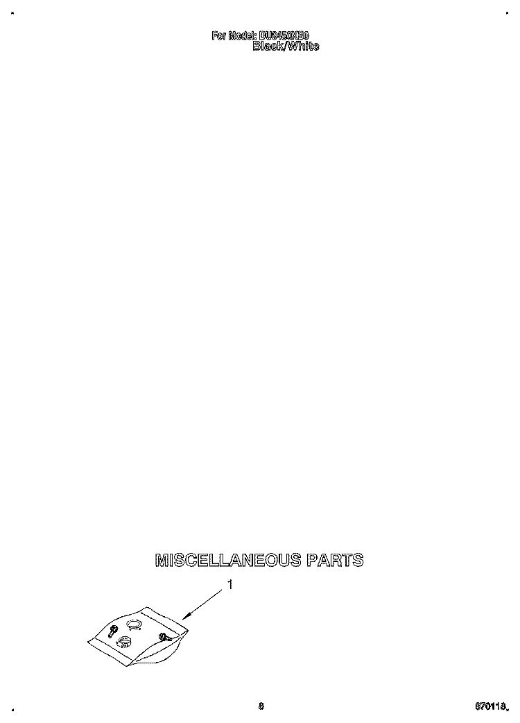 MISCELLANEOUS Diagram and Parts List for DU9450XB0  Whirlpool Dishwasher