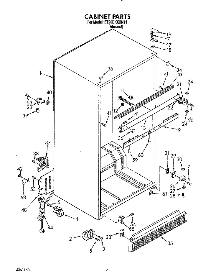CABINET Diagram and Parts List for ET20DKXXN11  Whirlpool Refrigerator