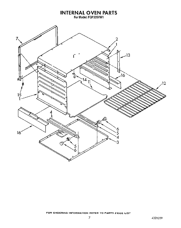INTERNAL OVEN Diagram and Parts List for FGP325VW1  Roper Range