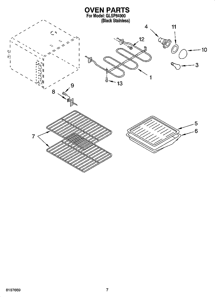 OVEN PARTS Diagram and Parts List for GLSP84900  Whirlpool Range