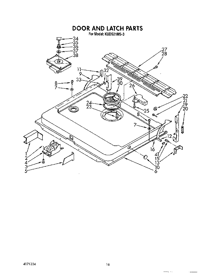 DOOR AND LATCH Diagram and Parts List for KUDS21MS3  KitchenAid Dishwasher