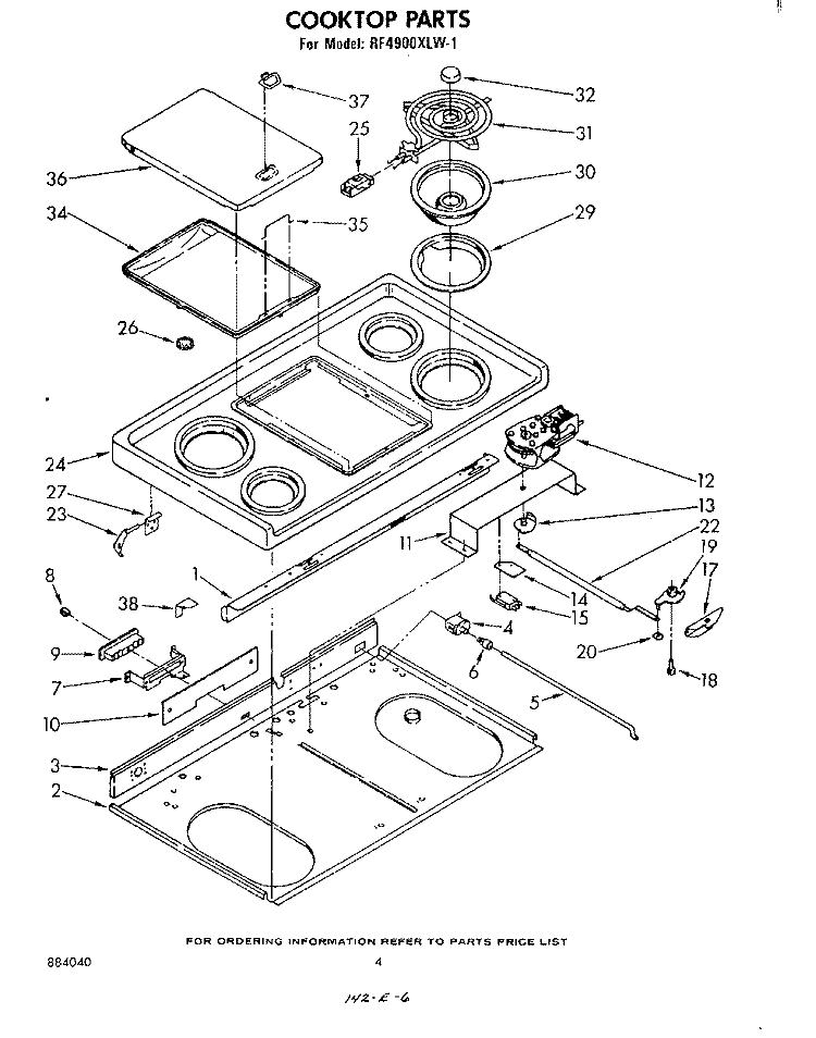 COOKTOP Diagram and Parts List for RF4900XLW1  Whirlpool Range