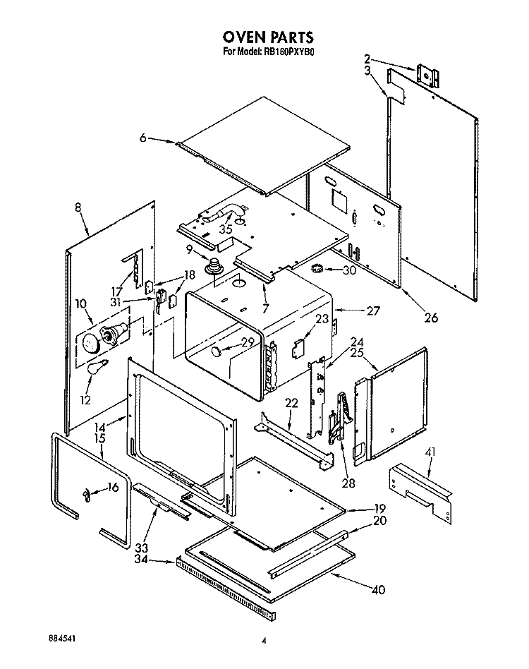 OVEN Diagram and Parts List for RB160PXYQ0  Whirlpool Wall Oven