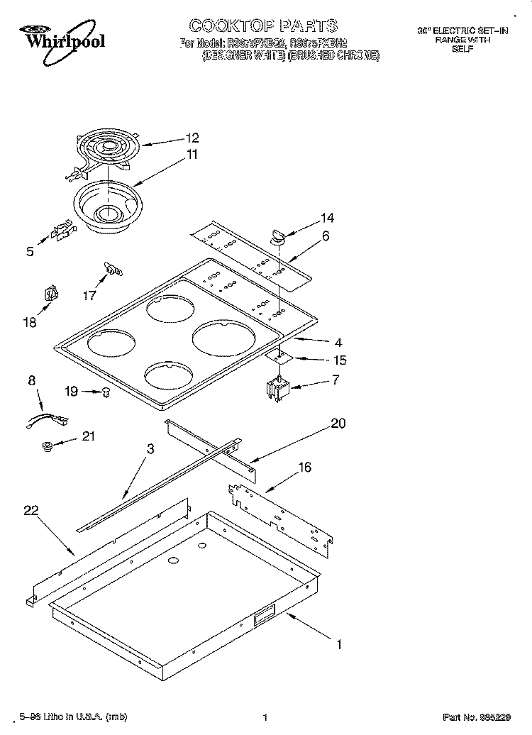 COOKTOP Diagram and Parts List for RS675PXBQ2  Whirlpool Range