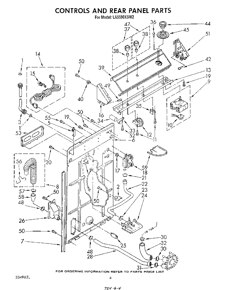 CONTROLS AND REAR PANEL Diagram and Parts List for LA5580XSW2  Whirlpool Washer