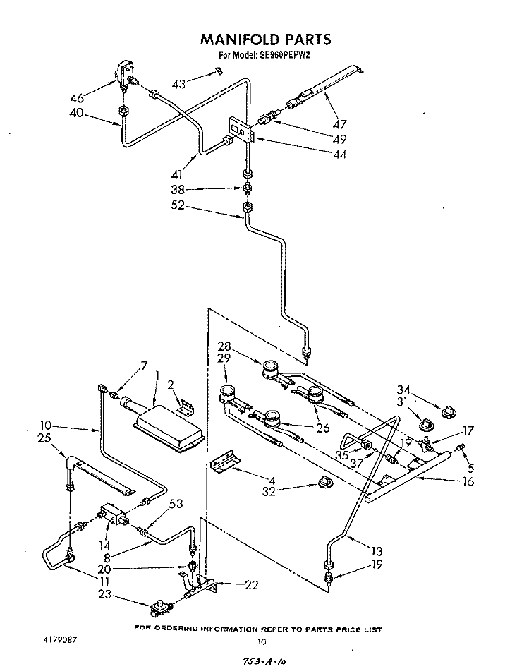 MANIFOLD Diagram and Parts List for SE960PEPW2  Whirlpool Range